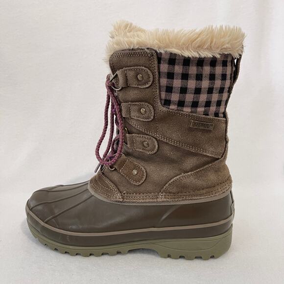 Khombu Winter Snow Boots Womens Size 8 Rubber Suede Mid Calf Fur Lined - Picture 2 of 10